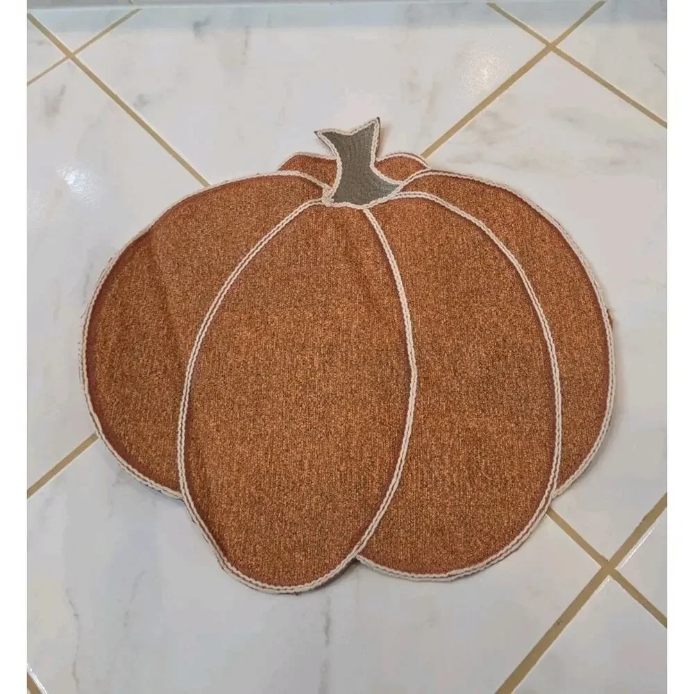 Evermaple Bouclé Pumpkin Shaped Placemats 16x16 Fall Thanksgiving Set(3)